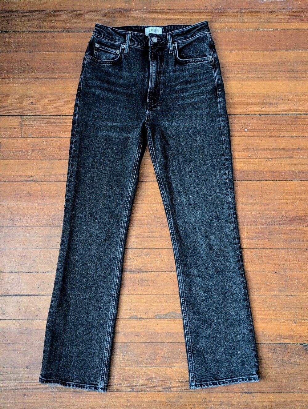 AGOLDE Vintage High Rise Bootcut Jeans Technique Faded Black Wash Size 27